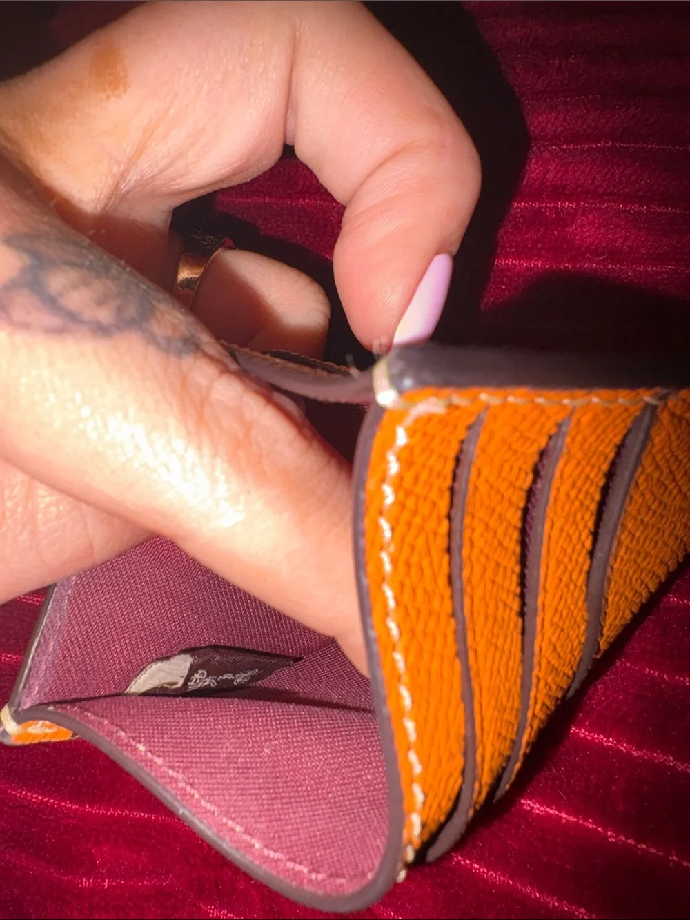Coach Orange Pebbled Leather Card Case with Silver Logo